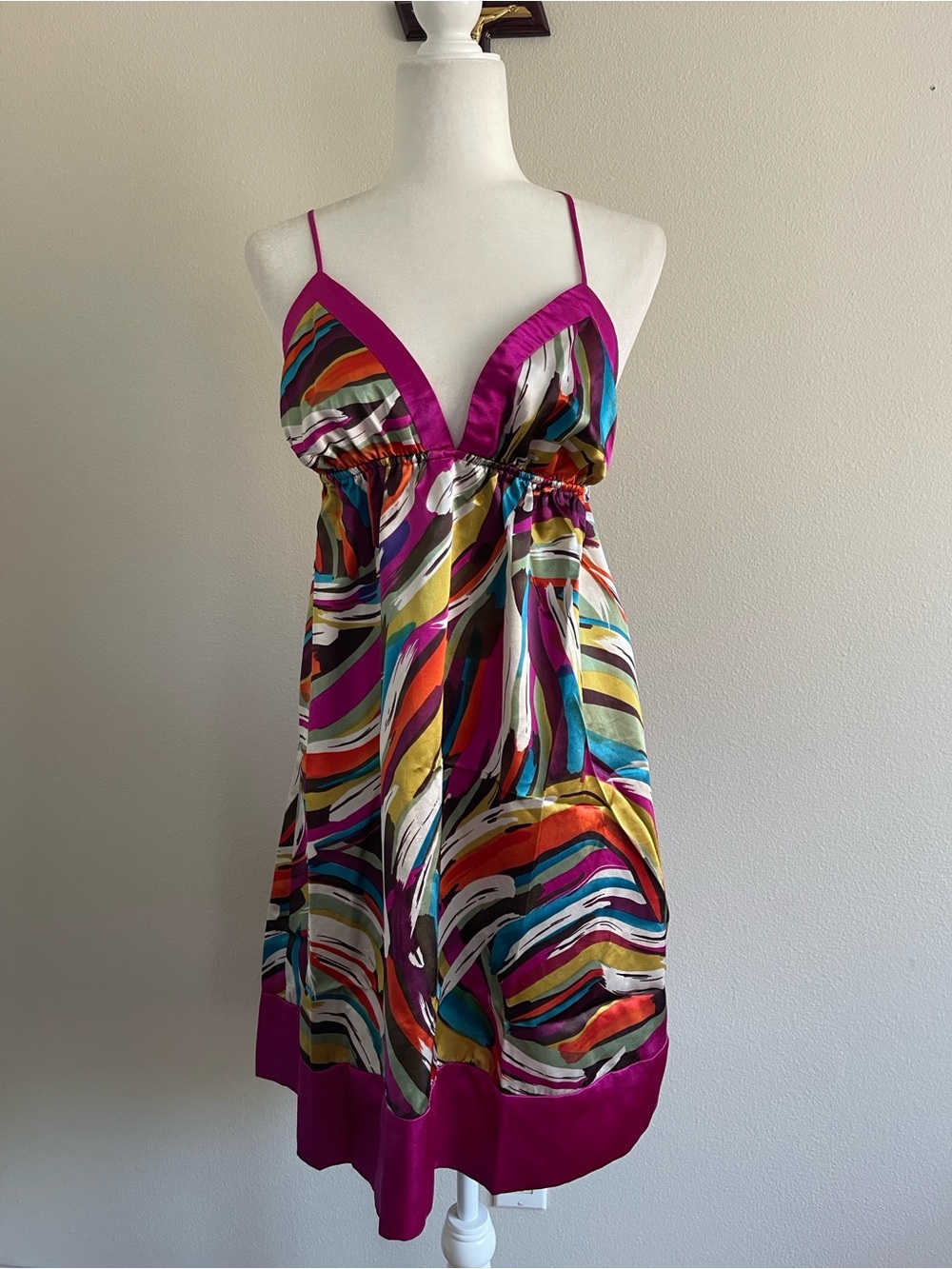 Forever 21 Multicolor Satin Chemise with Magenta Trim